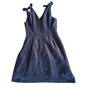 Gap Sleeveless V-Neck Navy Blue Bow Tie Linen Summer Spring Mini Dress Size 4